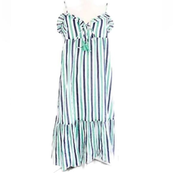 NWT J Crew Striped Midi Dress Women's Size L Sundress Lightweight Ruffled Lined - Picture 1 of 16